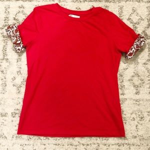 NWOT ZARA T-SHIRT DETAILED ROLLED SLEEVE SMALL